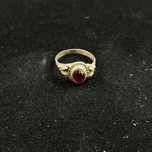 Vintage 925 Sterling Silver Carnelian Oval Statement Ring Whimsy Fairy